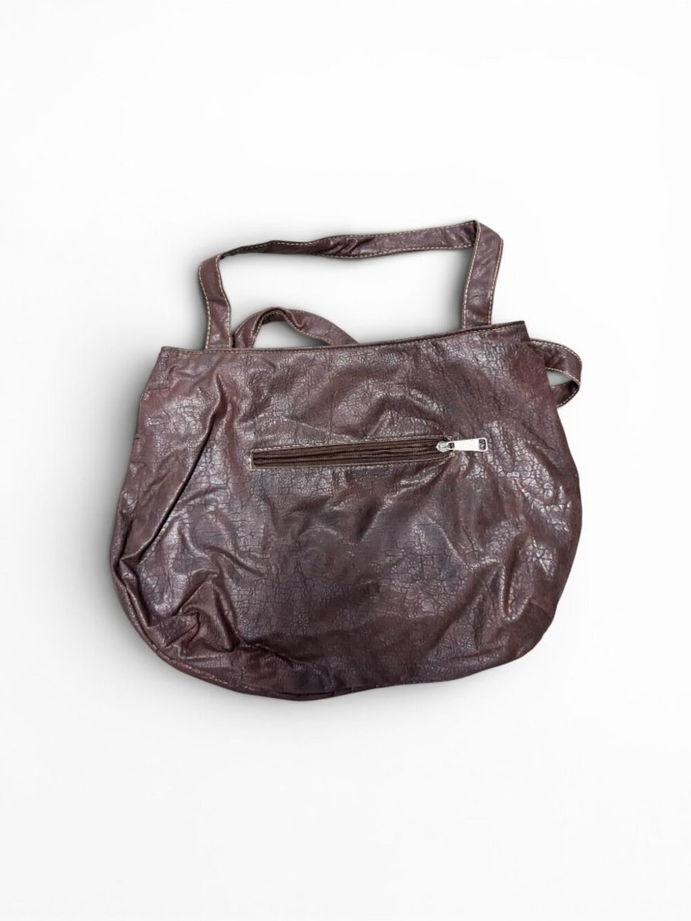 Chic Slouchy Brown Distressed Textured Shoulder Tote with Exterior Zipper (A1)